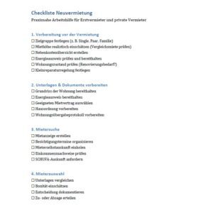 Checkliste Neuvermietung