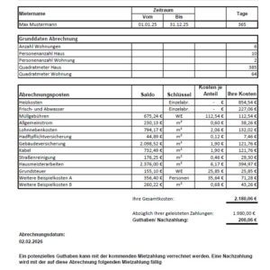 Nebenkostenabrechnung Vorlage (Excel) für Vermieter