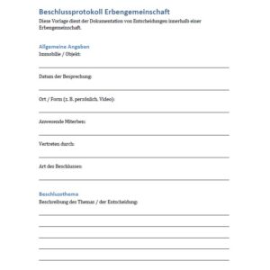 Beschlussprotokoll für Erbengemeinschaften – Word-Vorlage 2026